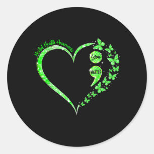 You Green Heart Semicolon Mental Health Awareness Classic Round Sticker