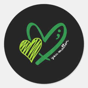 You Green Heart Semicolon Mental Health Awareness Classic Round Sticker