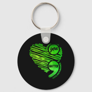 You Green Heart Semicolon Mental Health Awareness Key Ring