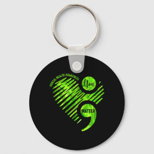 You Green Heart Semicolon Mental Health Awareness Key Ring