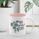 You Grow Girl | Funny Monogram Plant Lovers Two-Tone Coffee Mug<br><div class="desc">Gift your favourite plant lover with this cute and funny mug featuring a potted monstera plant illustration with "you grow girl" alongside. Personalise and create a unique gift for a gardening lover by adding an initial to the plant pot.</div>