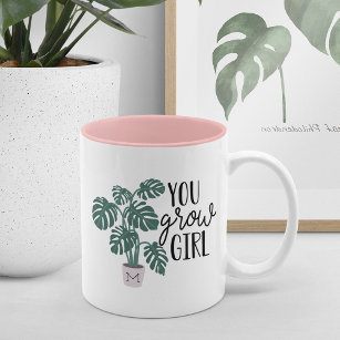 You Grow Girl   Funny Monogram Plant Lovers Two-Tone Coffee Mug