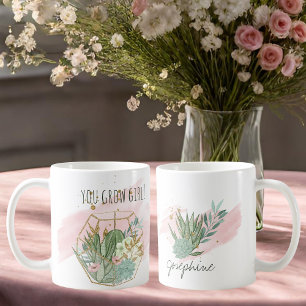 You Grow Girl Plant Lover Pun Succulents Glitter Coffee Mug