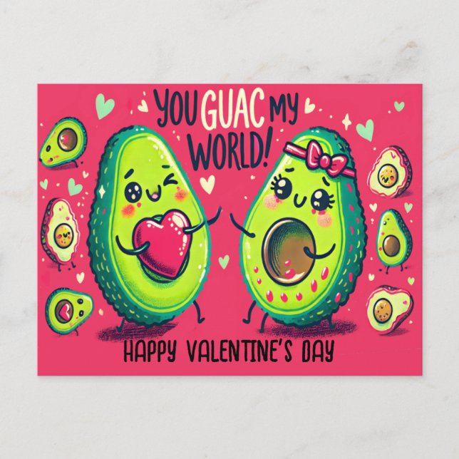 You Guac My World Funny Avocado Valentine Day Postcard (Front)
