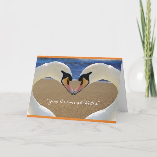 You Had Me at Hello I Love You Swan Card (Front)