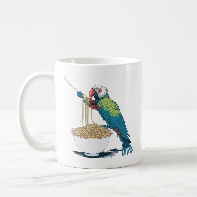 You Had Me at Ramen | Funny Parrot Eating Noodles Coffee Mug (Left)