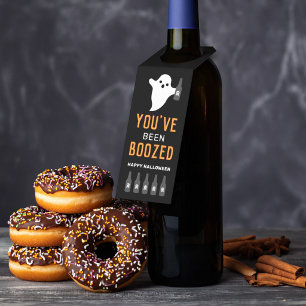 You Have Been Boozed Ghost Halloween Black Bottle Tag