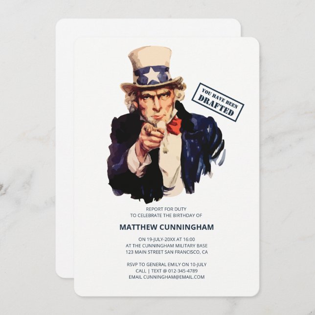 You Have Been Drafted! B-Day Celebration Invitation (Front/Back)