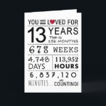 You Have Been Loved 13th Birthday Card<br><div class="desc">This birthday card is the perfect way to show just how long you have loved someone on their birthday. Mark that special day with a milestone birthday card.</div>