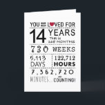 You Have Been Loved 14th Birthday Card<br><div class="desc">This birthday card is the perfect way to show just how long you have loved someone on their birthday. Mark that special day with a milestone birthday card.</div>