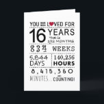 You Have Been Loved 16th Birthday Card<br><div class="desc">This birthday card is the perfect way to show just how long you have loved someone on their birthday. Mark that special day with a milestone birthday card.</div>