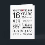 You Have Been Loved 16th Birthday Card<br><div class="desc">This birthday card is the perfect way to show just how long you have loved someone on their birthday. Mark that special day with a milestone birthday card.</div>