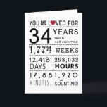 You Have Been Loved 34th Birthday Card<br><div class="desc">This birthday card is the perfect way to show just how long you have loved someone on their birthday. Mark that special day with a milestone birthday card.</div>