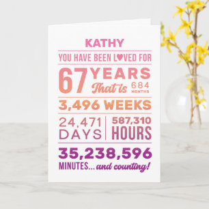 You Have Been Loved 67 Years, Custom Name Birthday Card