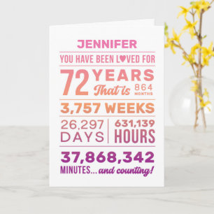 You Have Been Loved 72 Years, Custom Name Birthday Card
