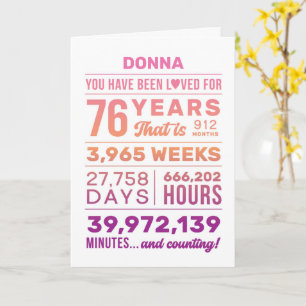You Have Been Loved 76 Years, Custom Name Birthday Card