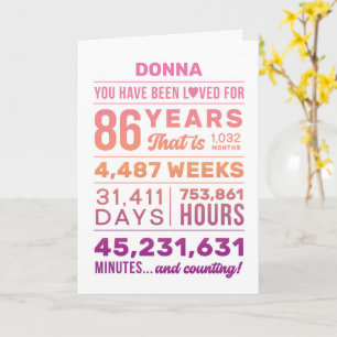 You Have Been Loved 86 Years, Custom Name Birthday Card