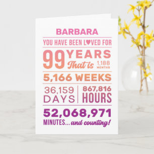 You Have Been Loved 99 Years, Custom Name Birthday Card