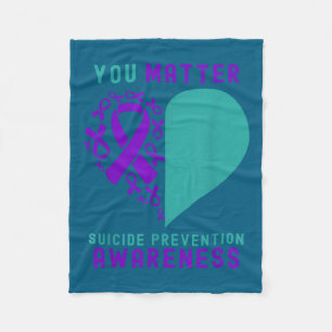 You - Heart & Ribbon Design Suicide Prevention Fleece Blanket