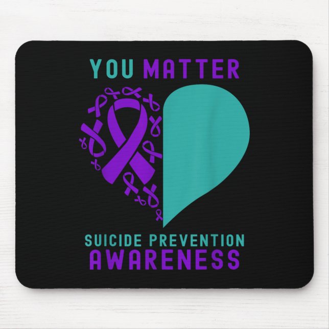 You - Heart &amp; Ribbon Design Suicide Prevention Mouse Pad (Front)