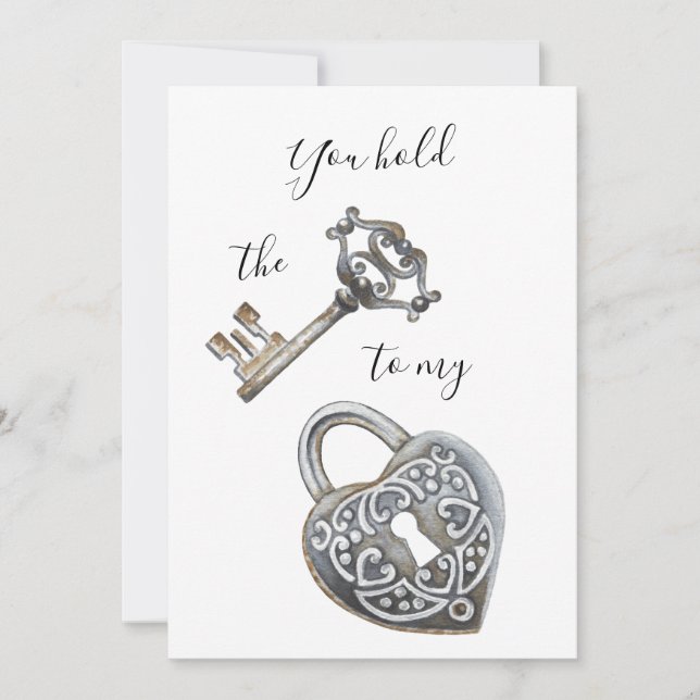 You hold the key to my heart white Valentine's Day Holiday Card (Front)