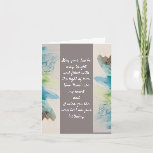 “You Illuminate My Heart”. Birthday Note Card (Front)