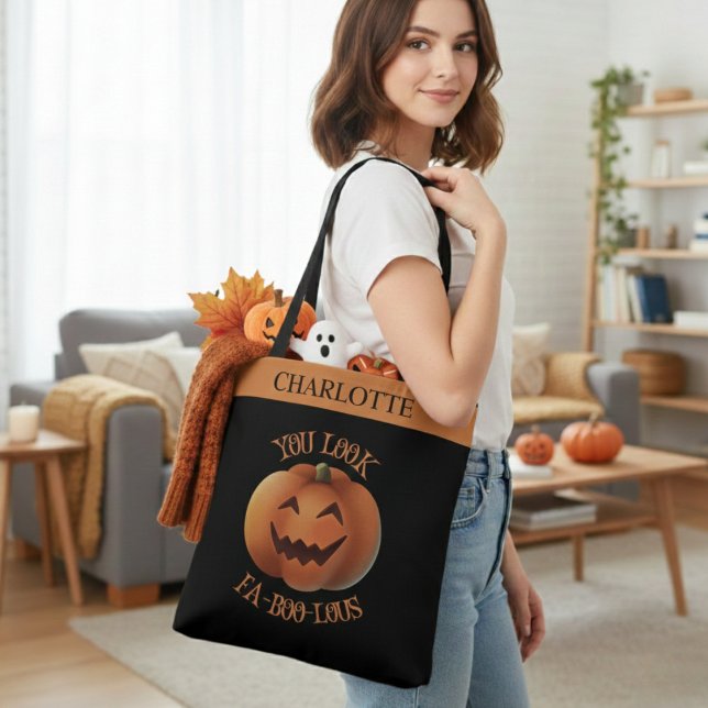 You Look Fa-Boo-Lous Personalised Halloween Tote Bag (You Look Fa-Boo-Lous Personalized Halloween Tote Bag - Just add your name!)