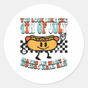 You Look Like 4th July Retro Hotdog Patriotic Men  Classic Round Sticker