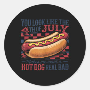 You Look Like 4th Of July Retro Hotdog Patriotic M Classic Round Sticker