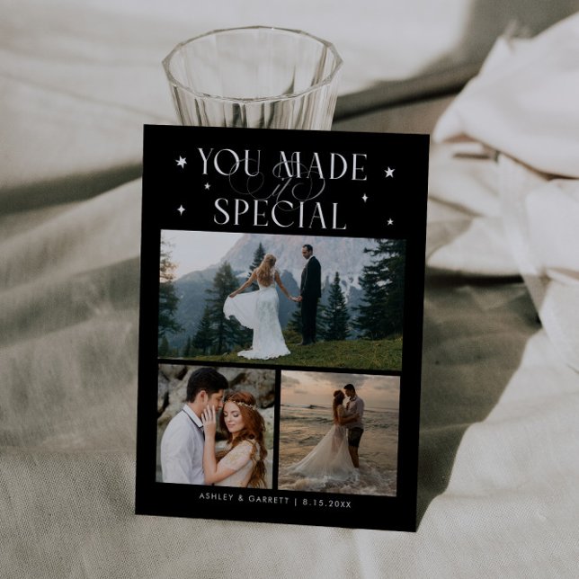 You Made It Special Wedding Photo Black Thank You Card (Creator Uploaded)