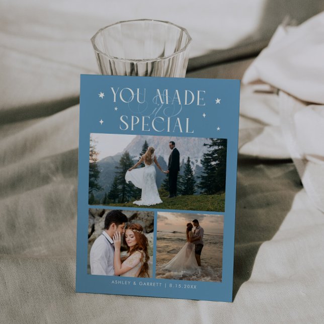 You Made It Special Wedding Photo Denim Blue Thank You Card (Creator Uploaded)