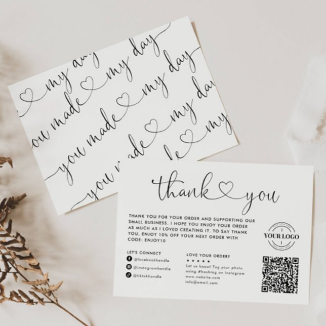 You Made My Day Heart Small Business Logo QR Code Card (Creator Uploaded)