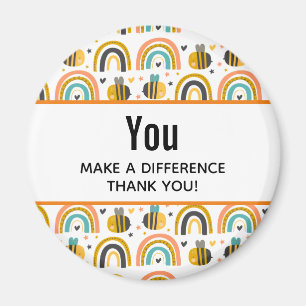 You make a Difference Cute Bumble Bee and Rainbows Magnet