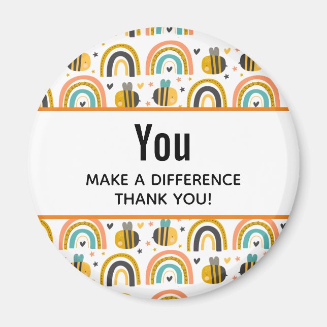 You make a Difference Cute Bumble Bee and Rainbows Magnet (Front)
