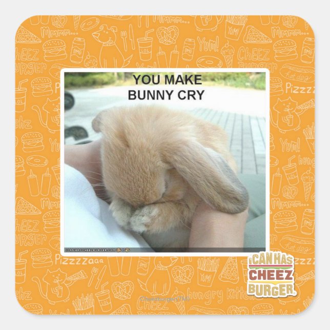 You make bunny cry square sticker (Front)