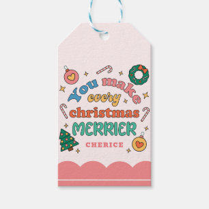 You Make Every Christmas Merrier   Cute Retro Gift Tags