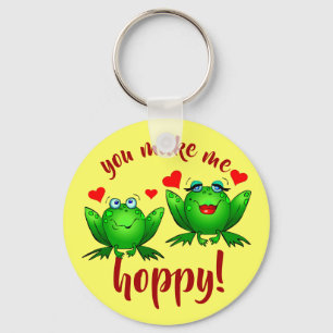 You Make Me Hoppy Cheerful Fun Green Frogs Key Ring
