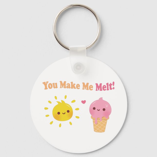 You Make Me Melt, Sun and Ice Cream, Cute Love Pun Key Ring (Front)