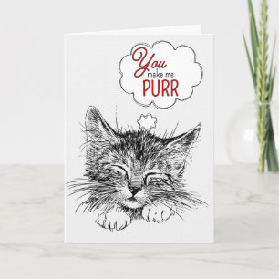You Make Me Purr Valentine's Cat Sketch with Red Holiday Card