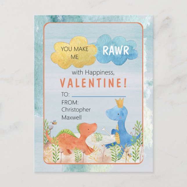 You Make Me Rawr With Happiness Valentine's Day Po Postcard (Front)