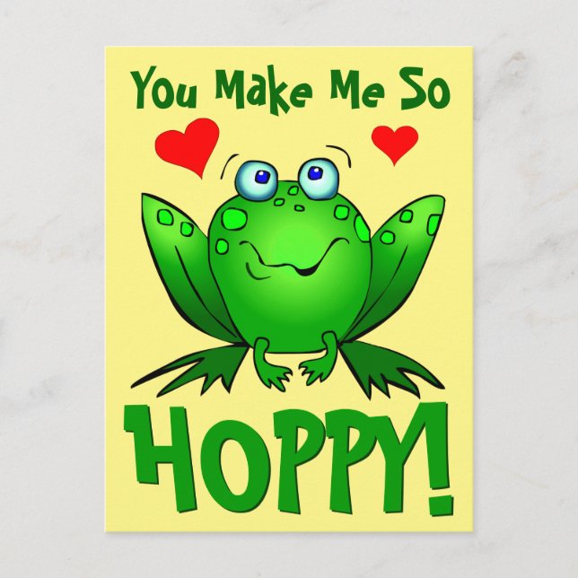 You Make Me So Hoppy Cute Cartoon Frog with Hearts Postcard (Front)