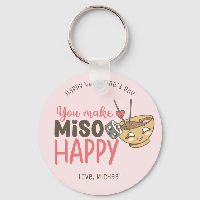You Make Miso Happy Funny Pun Cute Valentine's Day Key Ring (Front)