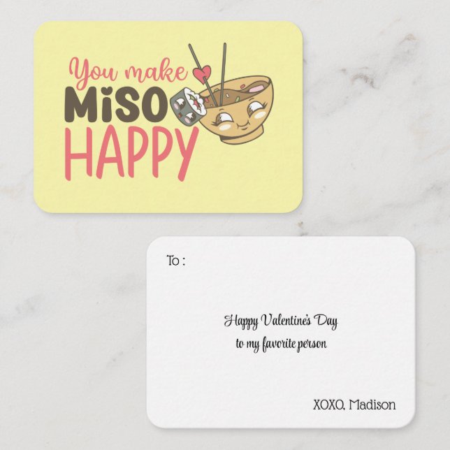 You Make Miso Happy Funny Pun Kids Valentines Day Card (Front/Back)