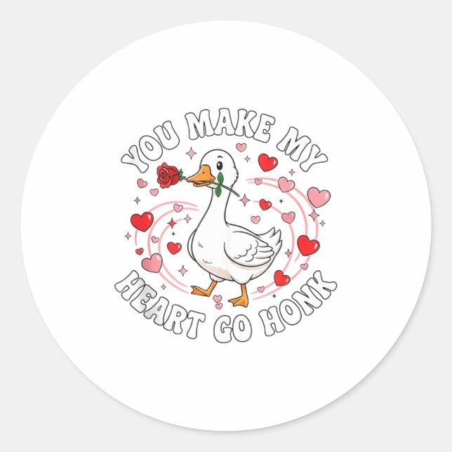 You Make My Heart Go Honk Valentine Goose Love Cou Classic Round Sticker (Front)