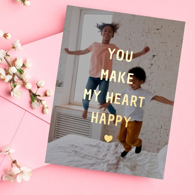 You Make My Heart Happy Valentine Foil Holiday Postcard (Creator Uploaded)