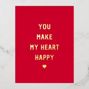 You Make My Heart Happy Valentine Foil Holiday Postcard