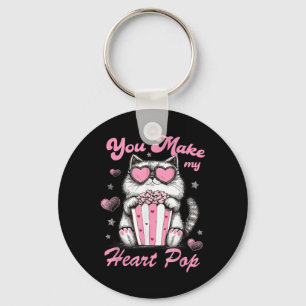 You Make My Heart Pop Cat Heart Love Happy Valenti Key Ring
