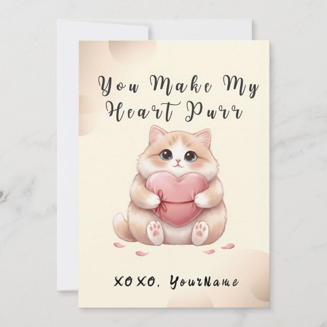 You Make My Heart Purr Cat Valentine Card (Front)
