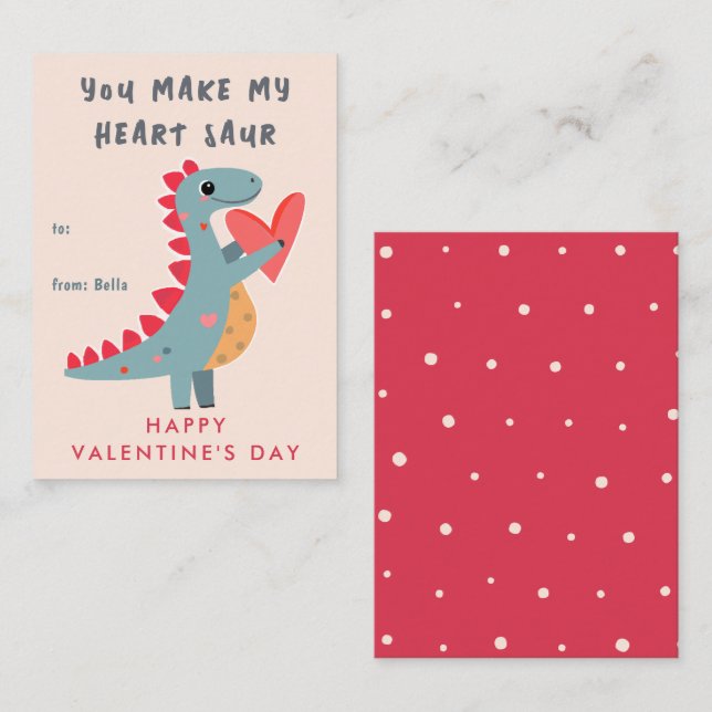 You make my Heart Saur Dinosaur Pun Valentine Card (Front/Back)