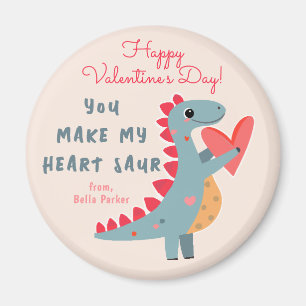 You make my Heart Saur Dinosaur Pun Valentine  Magnet